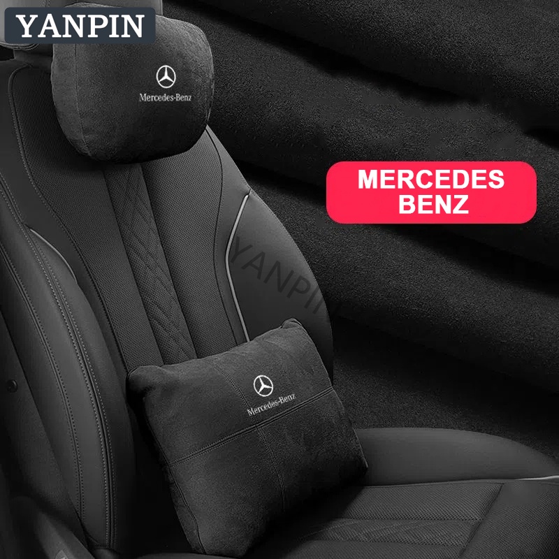 For Mercedes Car Suede Headrest Neck Protection Headrest Lumbar Cushion