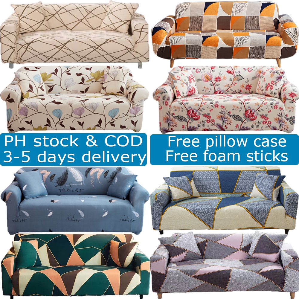 [PH STOCK &COD]Elastic Sofa Cover Regular L Shape 1/2/3/4-seater Seat Cover Slipcover Set Anti-grab
