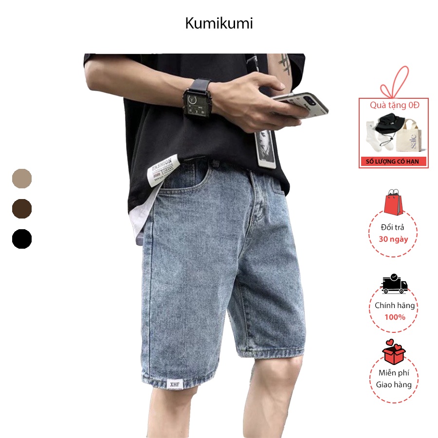 Quần short jean Kumikumi , quần ngố bò nam ống rộng , Q15-phong cách trẻ trung thời trang mùa hè cho nam