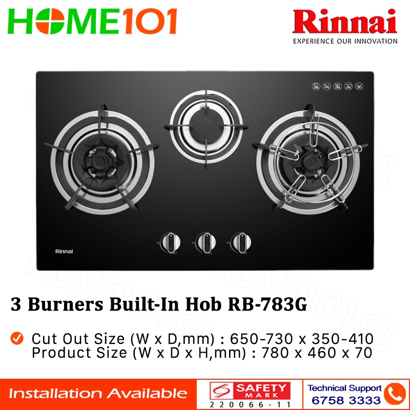 Rinnai BuiltIn Hob Tempered Glass 3 Burners Gas Hob RB783G LPG