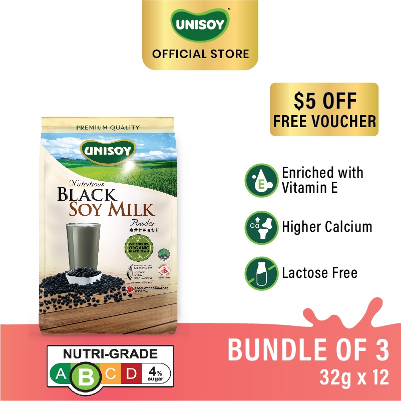 [2.2 FREE GRANOLA BAR] Bundle 3 UNISOY Black Soy Milk Powder 30g x 12