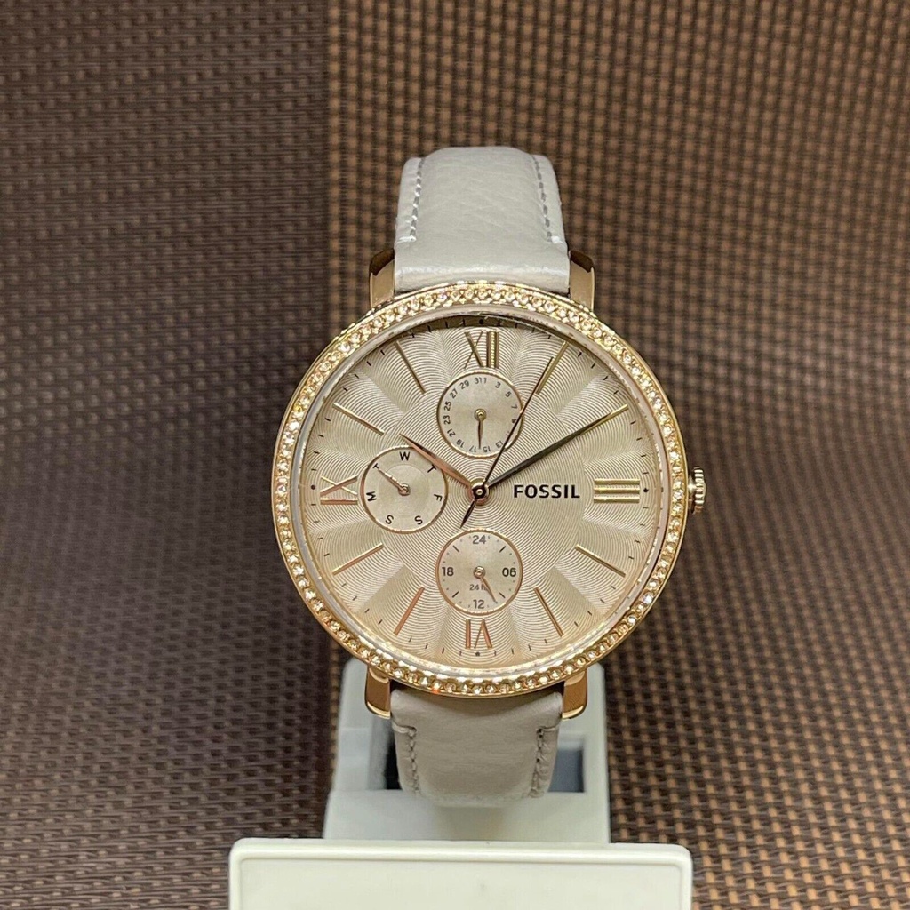 Fossil ES5097 Rose Gold Jacqueline Multifunction Gray Eco Leather ...