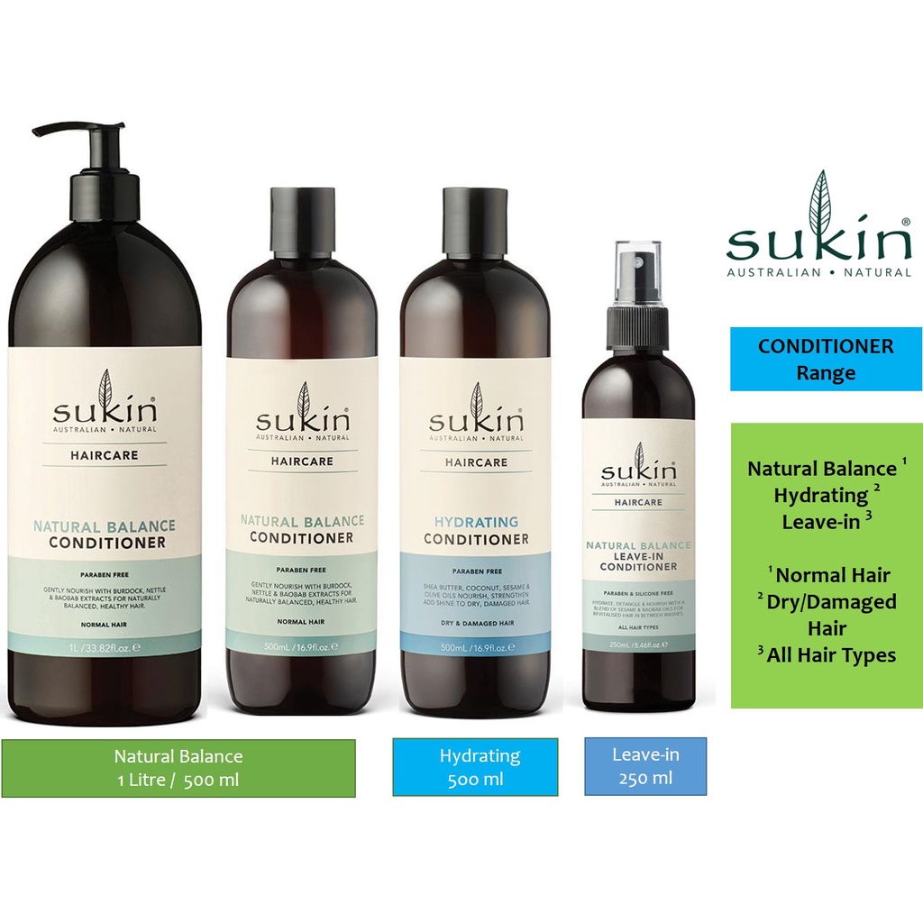 Sukin Conditioner Range Natural Balance 1 litre/500ml, Hydrating