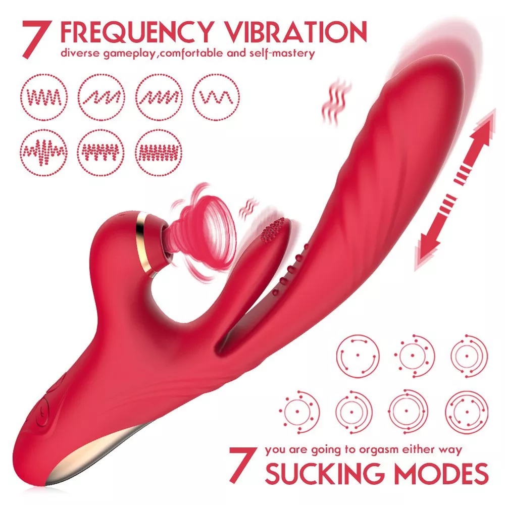Image of 3-in-1 Vibrator Adult Female Vibrating Sex Toys With Suction, Tongue and Automatic Dildo #1