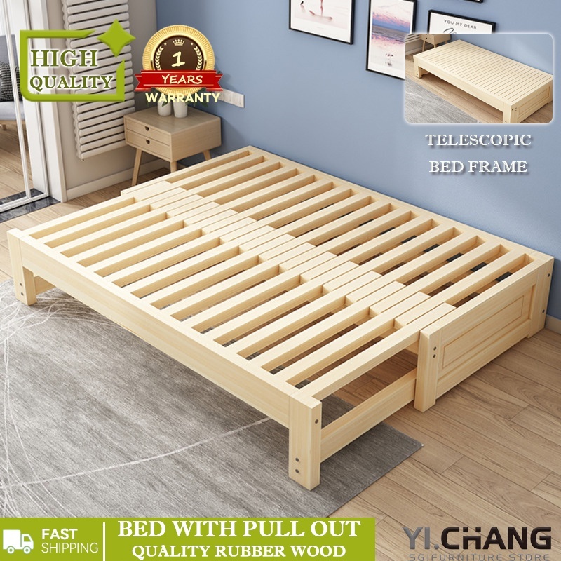 YICHANG Solid Wood Bed With Pull Out Multi-functional Bed Frame Modern ...