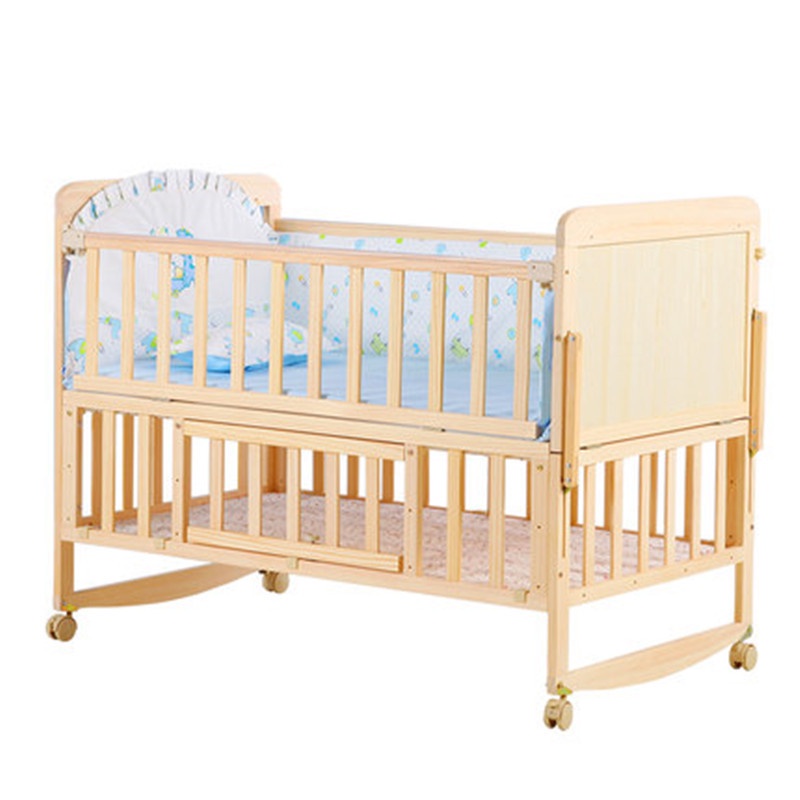 Newborn Baby Cribs Large Solid Pine wood Baby Cots Adjustable Height