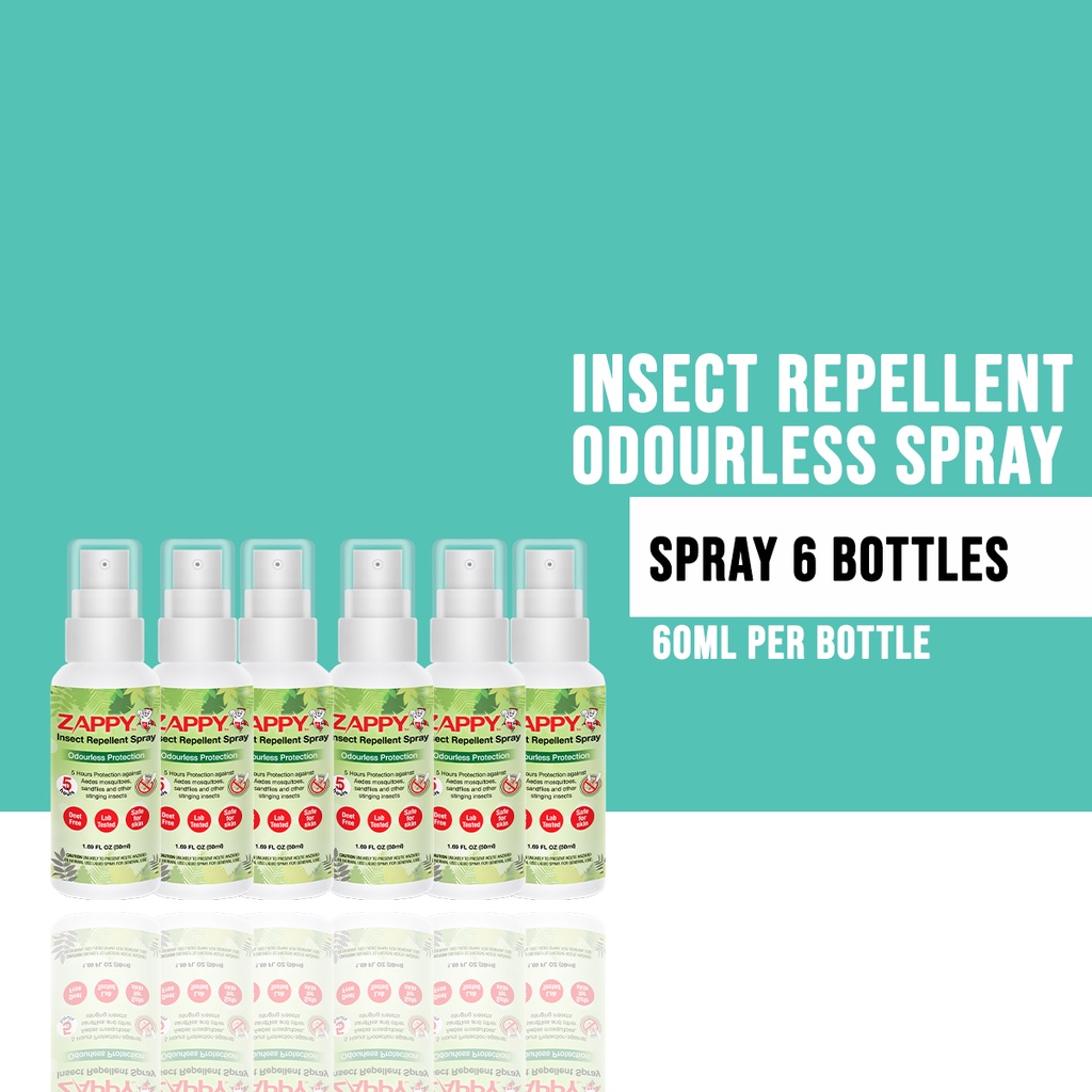 Zappy Lifestyle Insect Repellent Odourless Spray 50ml x 6 Bottles, Deet