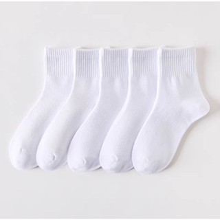 [Medium tube] School kids white socks Boys and girls children's socks pure cotton student socks white tube socks