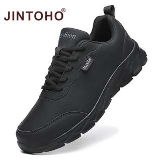 【JINTOHO】Big Size 39-48 Men Leather Shoes Outdoor Men's Sport Shoes Lace-up Training Shoes Black Sneakers for Men