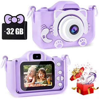 CIMELR Kids Camera Kids Camera Toy Camera 1080P HD Video Camera with 32GB Memory Card / 2.0 inch IPS Screen / 8x Zoom / USB Charging / Dual Lens / Silicone Protective Case / Recording Selfie Camera for Kids Digital Camera 4 Years Old 5 years old 6 years o