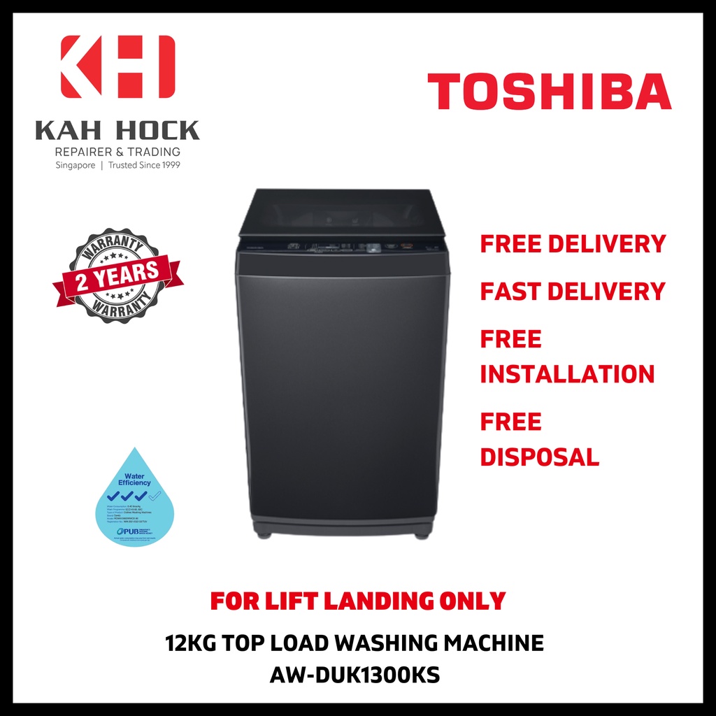 TOSHIBA 12KG TOP LOAD WASHING MACHINE AW-DUM1300KS - FREE INSTALL & DISPOSE + 2 YEARS TOSHIBA WARRANTY