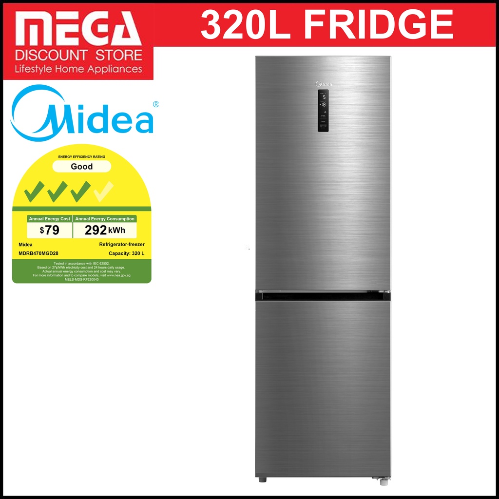 MIDEA MDRB470MGD28 320L 2DOOR FRIDGE (3 TICKS) Shopee Singapore