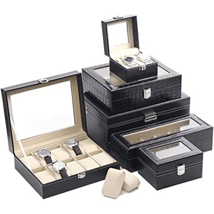 BEST DEALS!!!Watch Box Men Jewelry Boxes Women Upscale Gift Faux Leather Display Storage Box with Lock