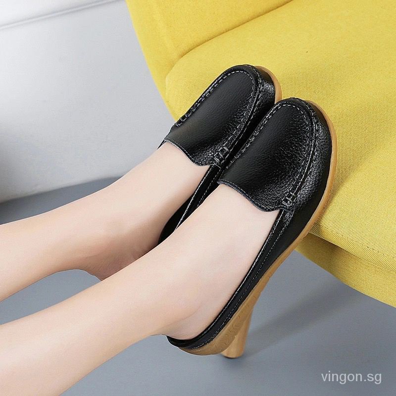 Image of Half Slippers Women Flat Shoes Mother Middle-Aged Elderly Outer Wear Baotou Genuine Leather Lazy Sli #5