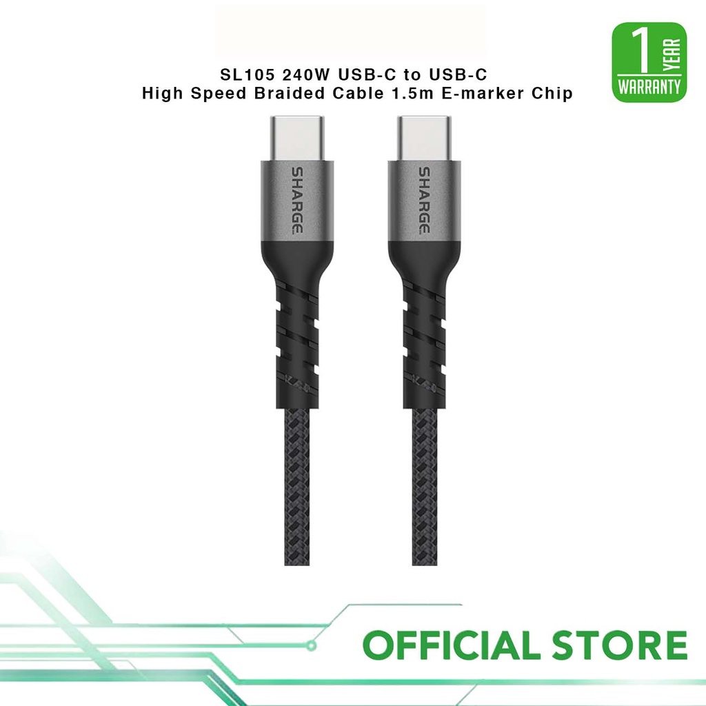 SL105 240W USBC to USBC High Speed Braided Cable 1.5m Emarker Chip