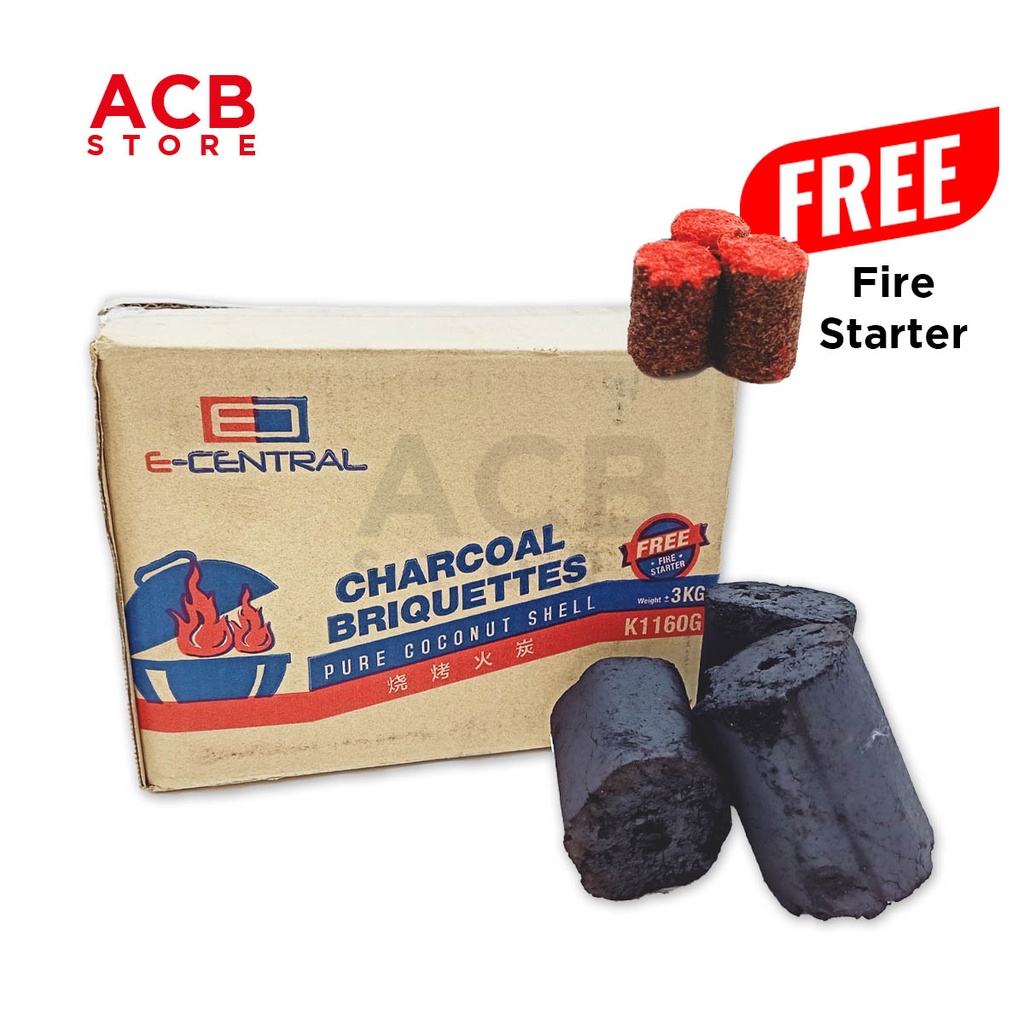 [SG STOCK] Premium Grade A Charcoal Briquettes 3KG FREE 4 Fire Starter
