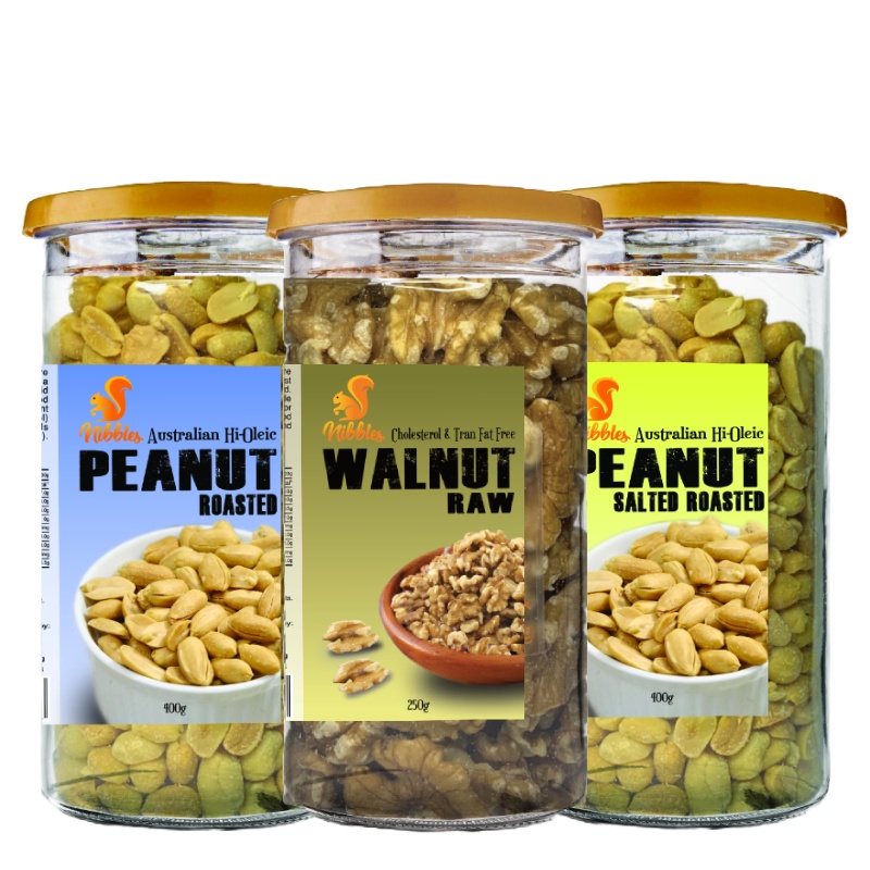 Bundle of 2! Nibbles Australian Hi Oleic Salted Peanuts(400g)/Unsalted