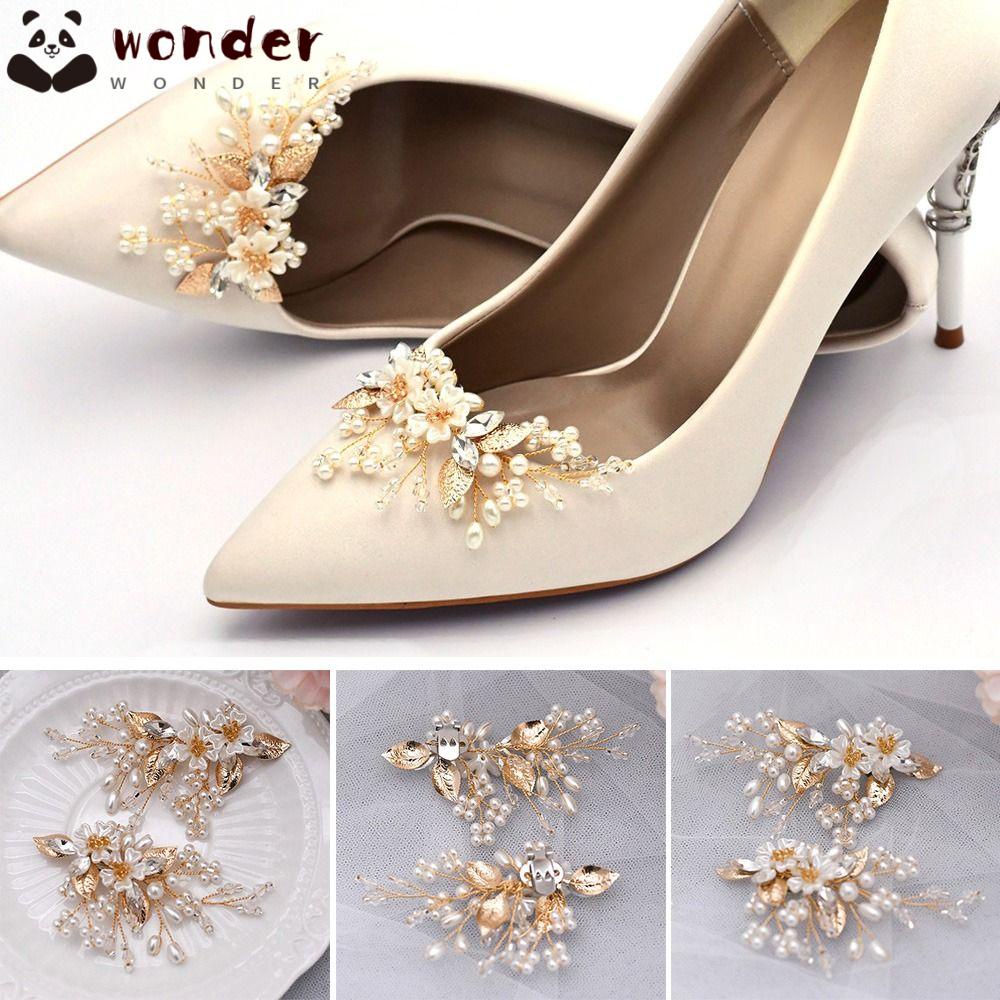 WONDER 1 pair Wedding Shoe Decorations Women Pearl Brooch Charm Buckle