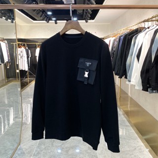 7538 Nylon pocket stitching round neck pullover sweater men and women loose top 21 autumn new style S-3XL