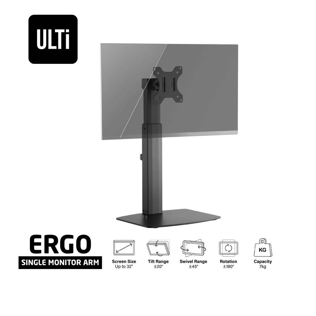 ULTi Ergo Free Standing Monitor Mount Desk Stand, Spring Height