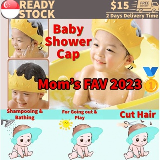 [READY STOC] Baby Children Shower Cap Ear Protection Adjustable Wash Hair Shield Hat Safe Shampoo Shower Head Cover