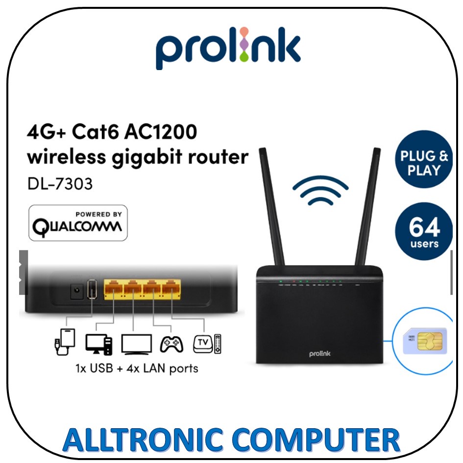 Prolink DL7303 4G LTE Wireless Gigabit Sim Card Router with 4Port RJ45