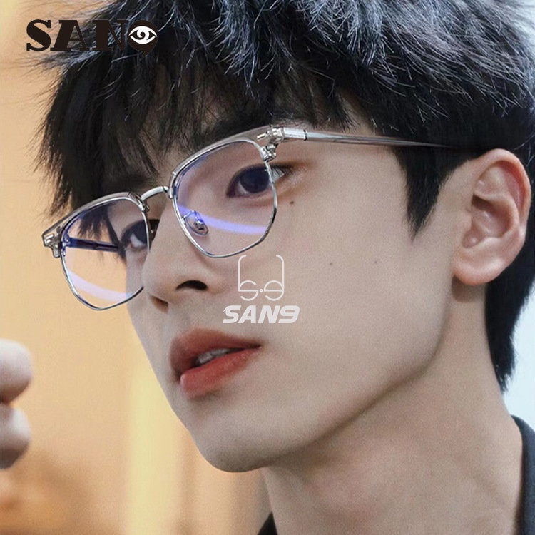 Mắt Kính Nửa Gọng Kim Loại Chống Ánh Sáng Xanh Phong Cách Vintage COD (San9) Cho Nam