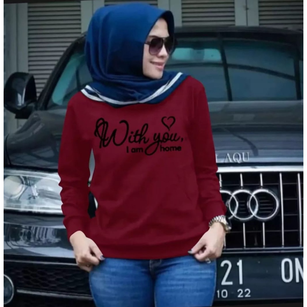 Kaos Atasan Lengan Panjang Wanita Dewasa Motif With You Kekinian Kaos Longsleeve Long Sleeve Crewnec