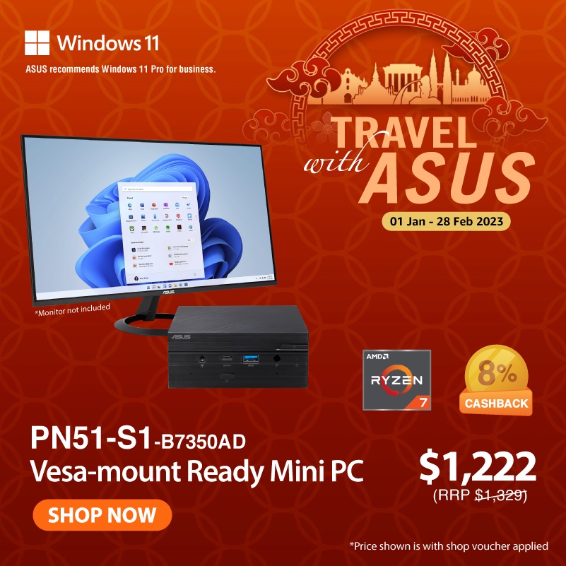 ASUS MINI PC PN51S1B7350AD AMD Ryzen 7 5700U, 16GB DDR4 RAM, 512G M.2