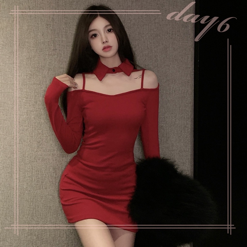 sexy long sleeve red dress