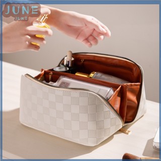 Plaid Pillow Makeup Bag Large-capacity Checkered Travel PU Cosmetic Bag Leather Ins Women Portable Waterproof Beauty Bag Pouch Toiletry