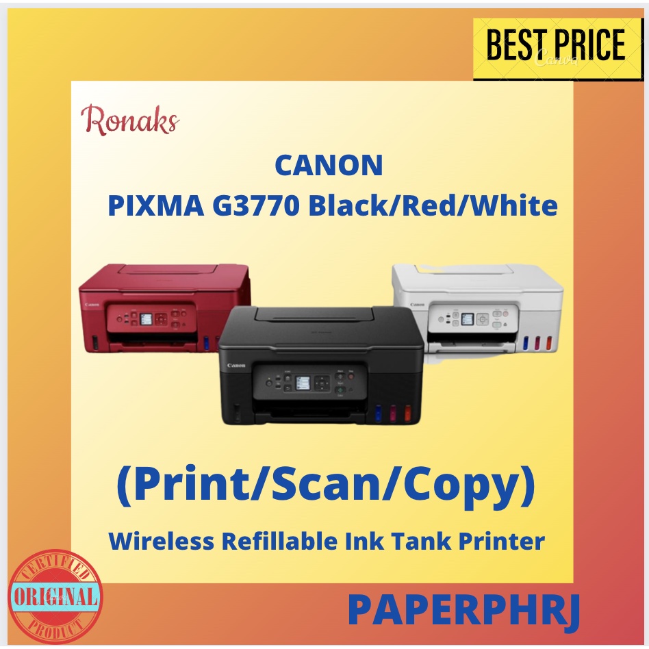 Canon Pixma G3770 Wireless Refillable Ink Tank Bottle Printer Aio Printer Printscancopy 2842