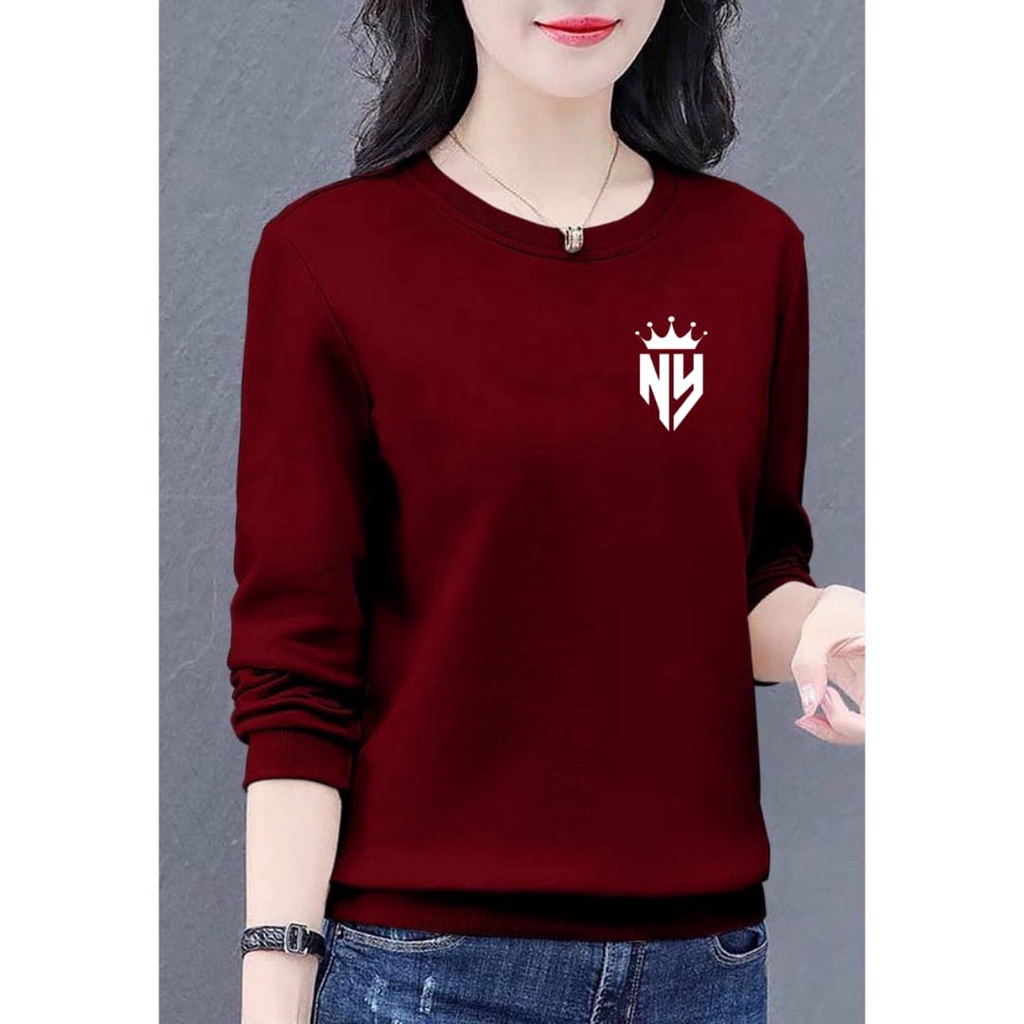 Kaos Lengan Panjang Wanita Logo Queen NY / Kaos Sweatshirt Wanita /Atasan Wanita /Atasan Wanita Leng