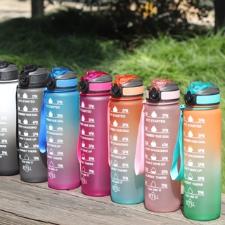 (SG instock) 1L 800ml 600ml Water Bottle With Flip Lid Time Marker Sports Fitness Kettle Outdoor Gym Insulation Bottles