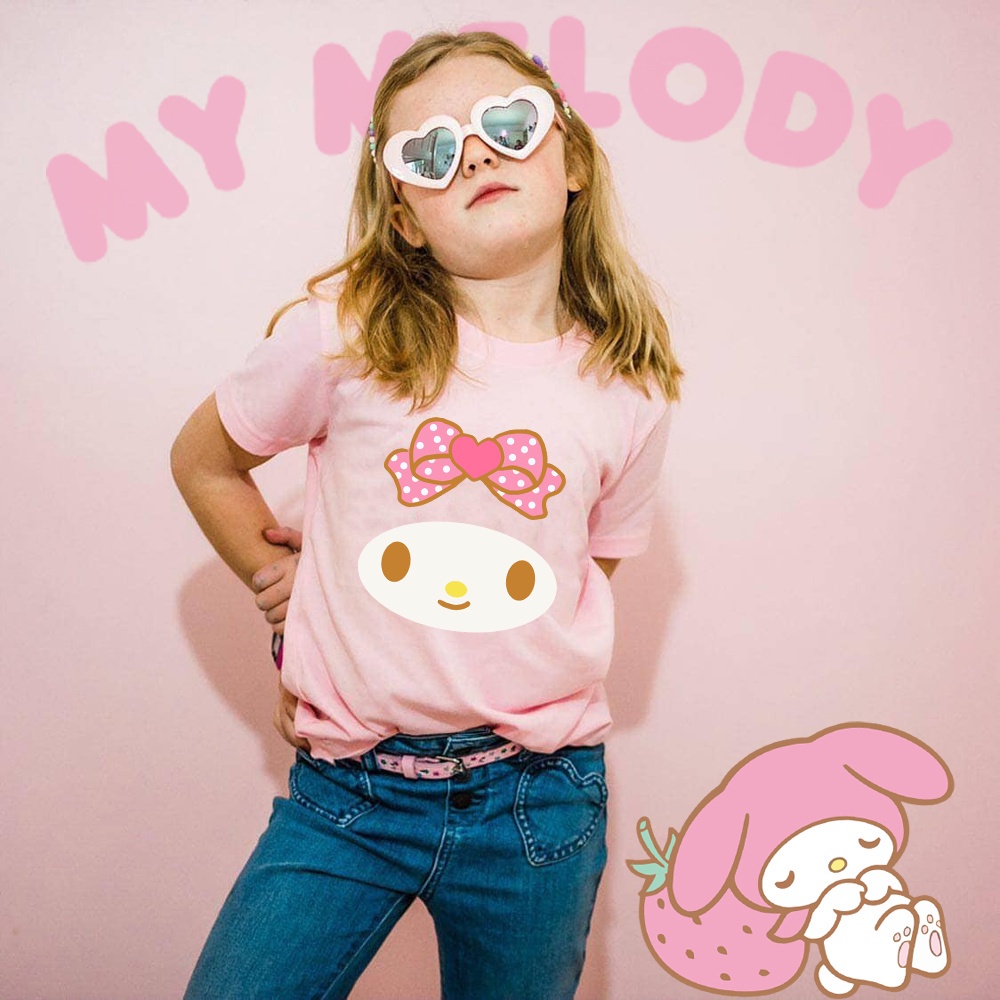 Cute Melody Head Portrait Girl Short Sleeve Tshirts Children Clothes Kids Baby Girls Costume Tops