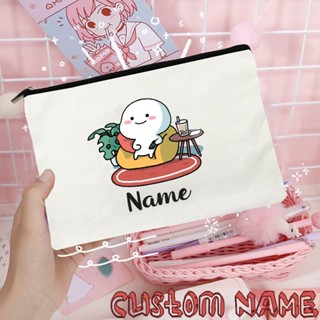 QUBY with name Custom Canvas Pouch Personalized Cartoon Pencil Cases Travel Wash Bags Creative Gifts