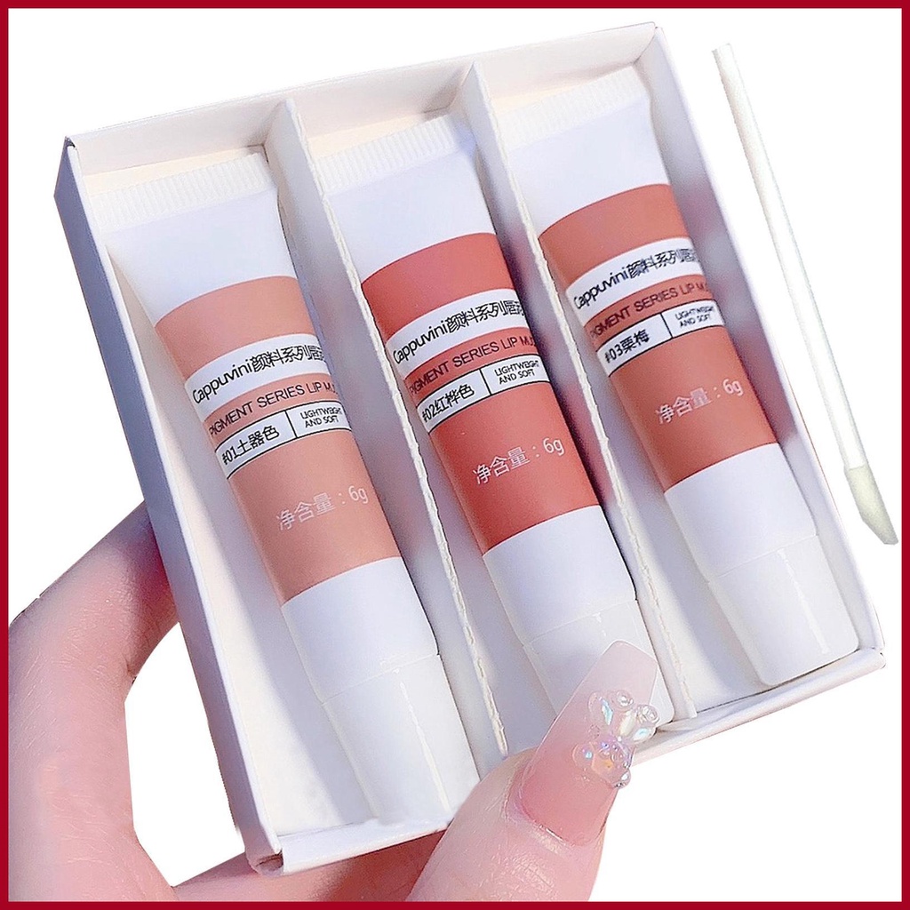 Lip Tints Stain Velvethazy Matte Cheek Lip Mud 3Pcs Dualuse for Lips