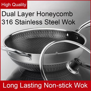32/34/36cm Non-Stick Wok Frying pan German Quality Honeycomb SUS 316 Stainless Steel Thick Fast Heat Conducting Transfer