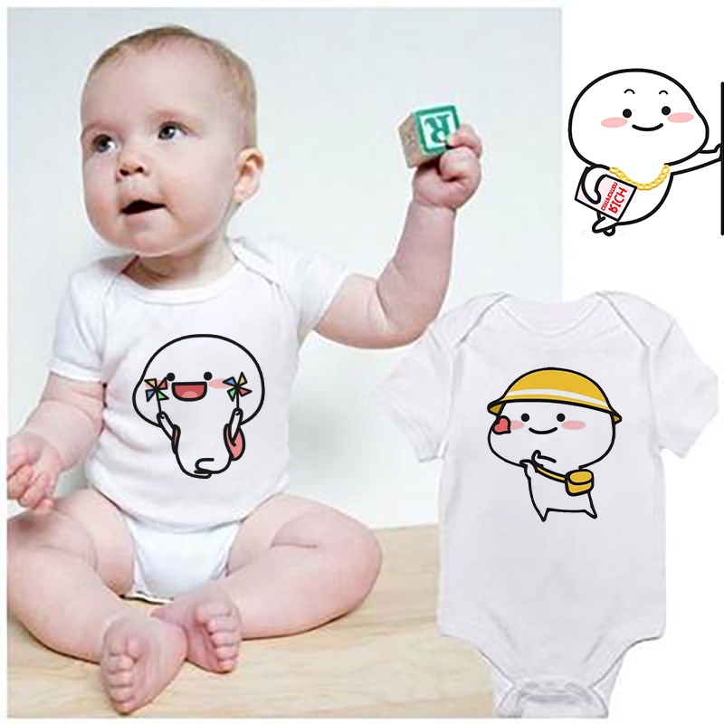 QUBY Theme Baby Cartoon Short Sleeves Baby Onesies QUBY Logo Baby Jumpsuit