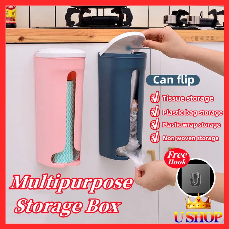 Wall Mounted Plastic Bag Rack Multipurpose Storage Rack Kitchen And