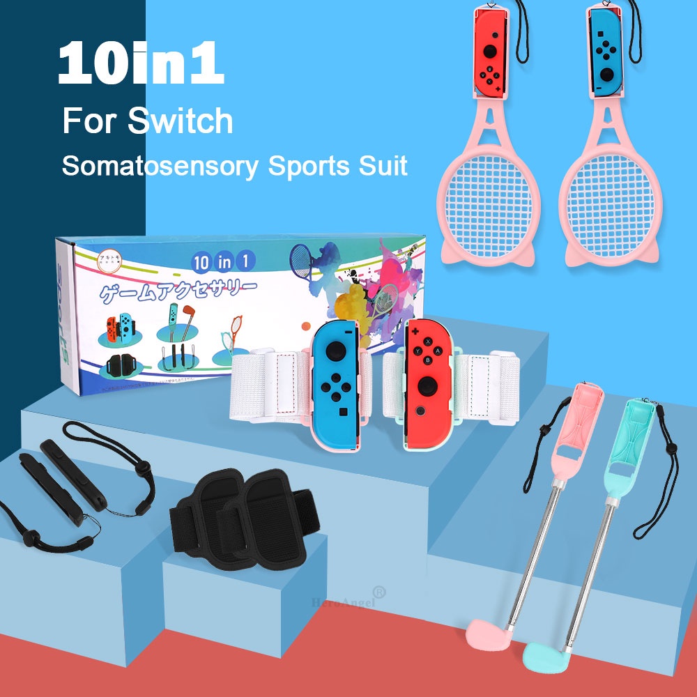 10 in 1 Sports Accessories Kit for Nintendo Switch OLED Sport Game JoyCon with NS Controller Straps Wrist Dance Racket