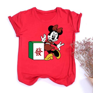 Image of thu nhỏ QUBY Mickey 發財 Adult Black Red T Shirt CNY Cartoon Couple Tops New Year Party Man Women Clothes #4