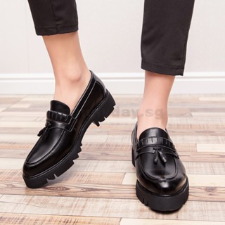 New Business Men's Shoes Formal Wear Work Loafers Overfoot Oxford Laceless Leather Men British Black Groom Suit Thick-Soled Wedding Flow JQ7X