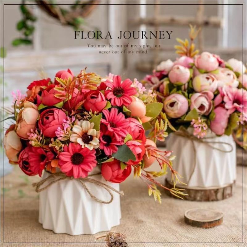 Fake Flowers with Vase, Artificial Flowers in Vase, Table Centerpieces for Dining Room, Silk Flower