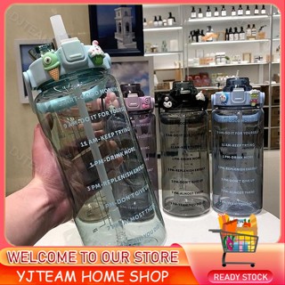 【Free Stickers】Water bottle with straw,water bottle,2000ml with reminder time kettle Tumbler with straw scale big bottle 2Liter gym bottle sport BPA Free