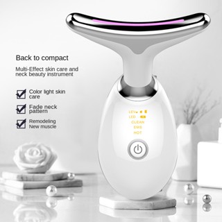 [Ready Stock] Professional Neck Massager EMS Neck Beauty Device Micro-Current Facial Lifting Firming Ultrasonic Vibration Temperature Sensing Hot Compress Face-Lifting Swelling Remove Wrink
