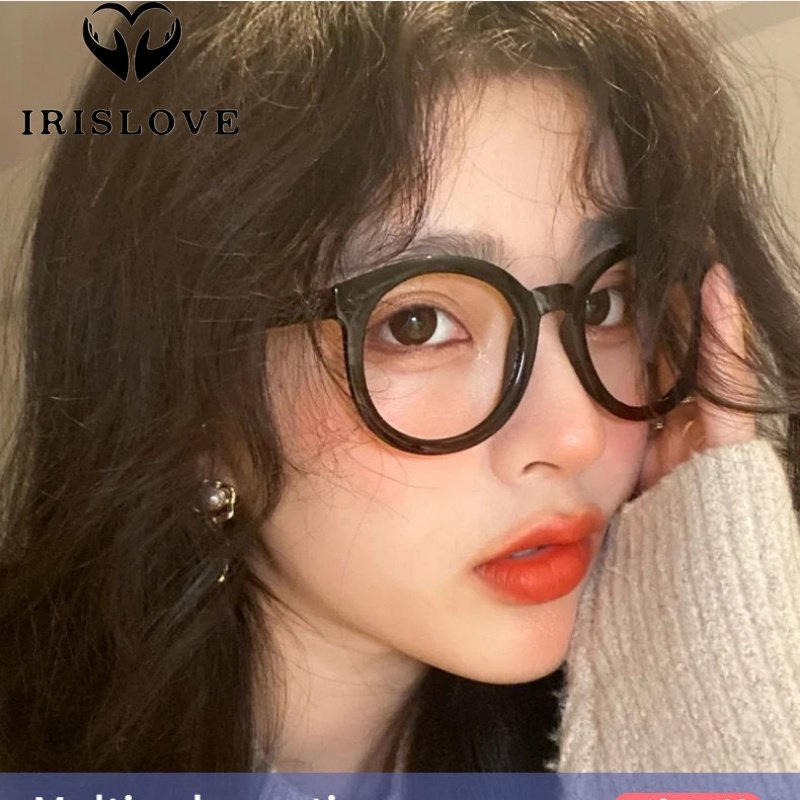 Irislove Korean Thick Black Round Frame Eyeglasses For Women Men Aesthetic Barefaced Beauty 9841