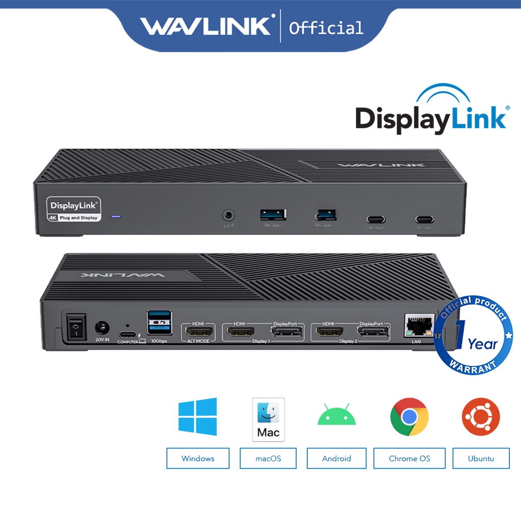 WAVLINK 15In1 Universal Displaylink Docking Station USB C Laptop Dock Hub Triple Monitors with