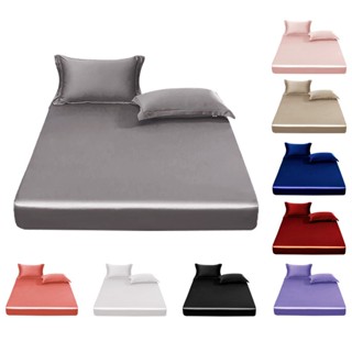 Hot Selling Cooling Soft Plain Silk Fitted Sheet 1Piece Satin Bed Cover Bedsheet Single/Super Single/Queen/King Size