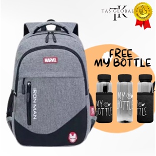 PRIA Free MY BOTTLE Backpack For Boys With 6D Embossed Imported Motifs/ MARVEL LOGO Backpack/Men's Backpack Can Be Paid On The Spot